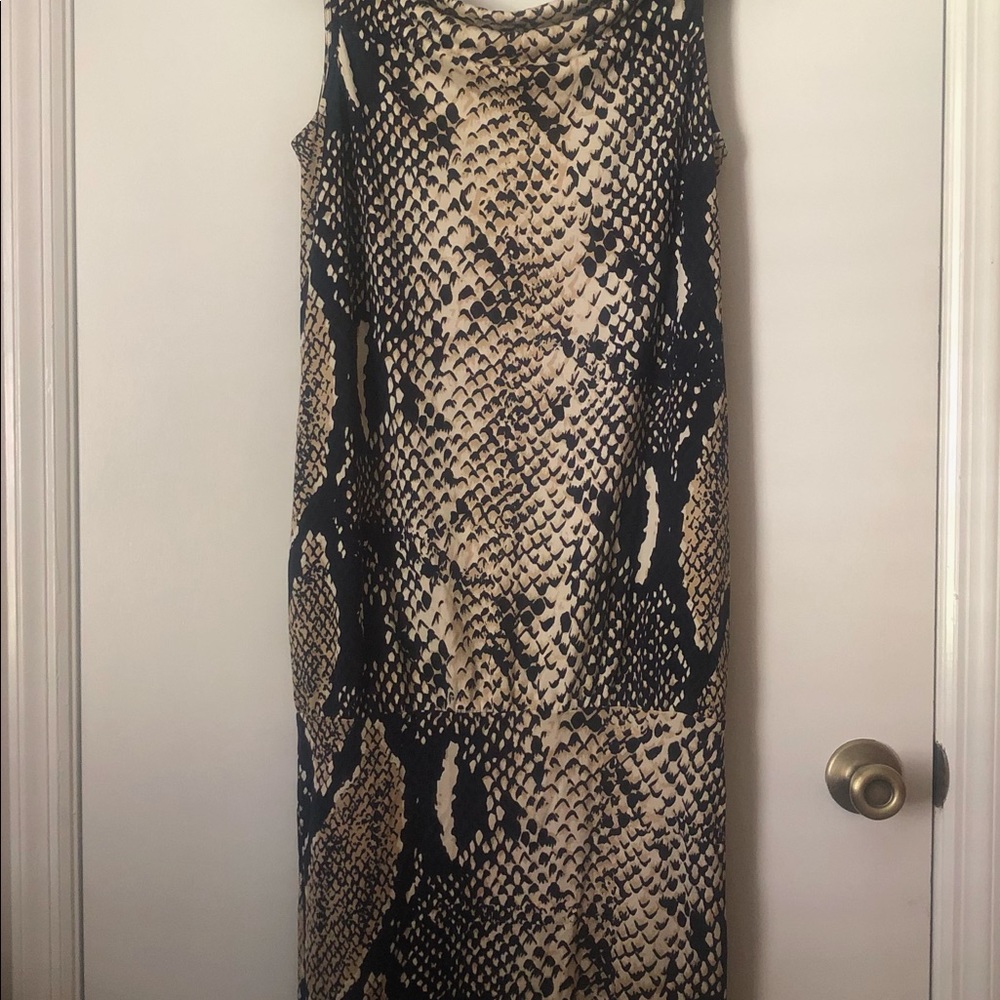 DIANE vonFURSTENBERG reptile print sleeveless cowl neck dress navy/camel Size 8